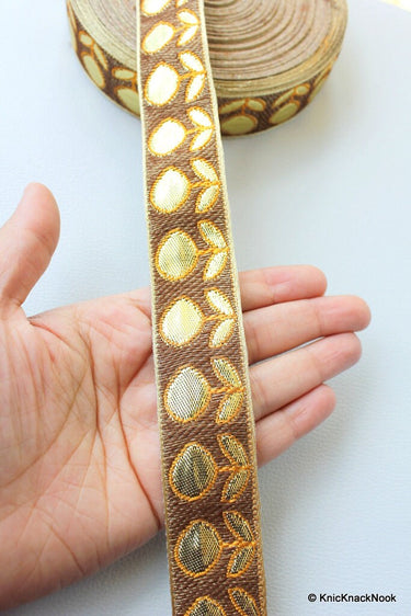 Orange, Gold And Bronze Floral Embroidered Fabric Lace Trim, Approx. 30mm Wide - 140316L77